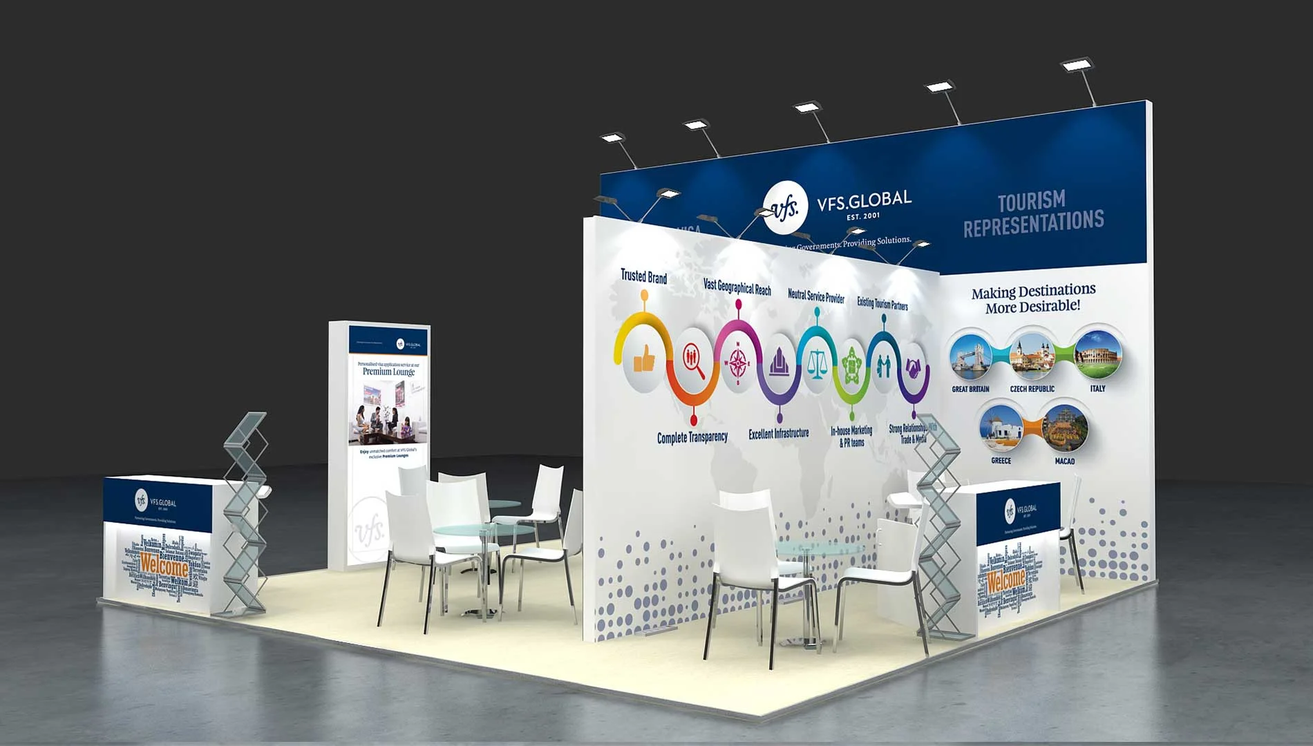 VFS global stall design in 3d perspective angle | Boch & Fernsh creative agency in Mumbai